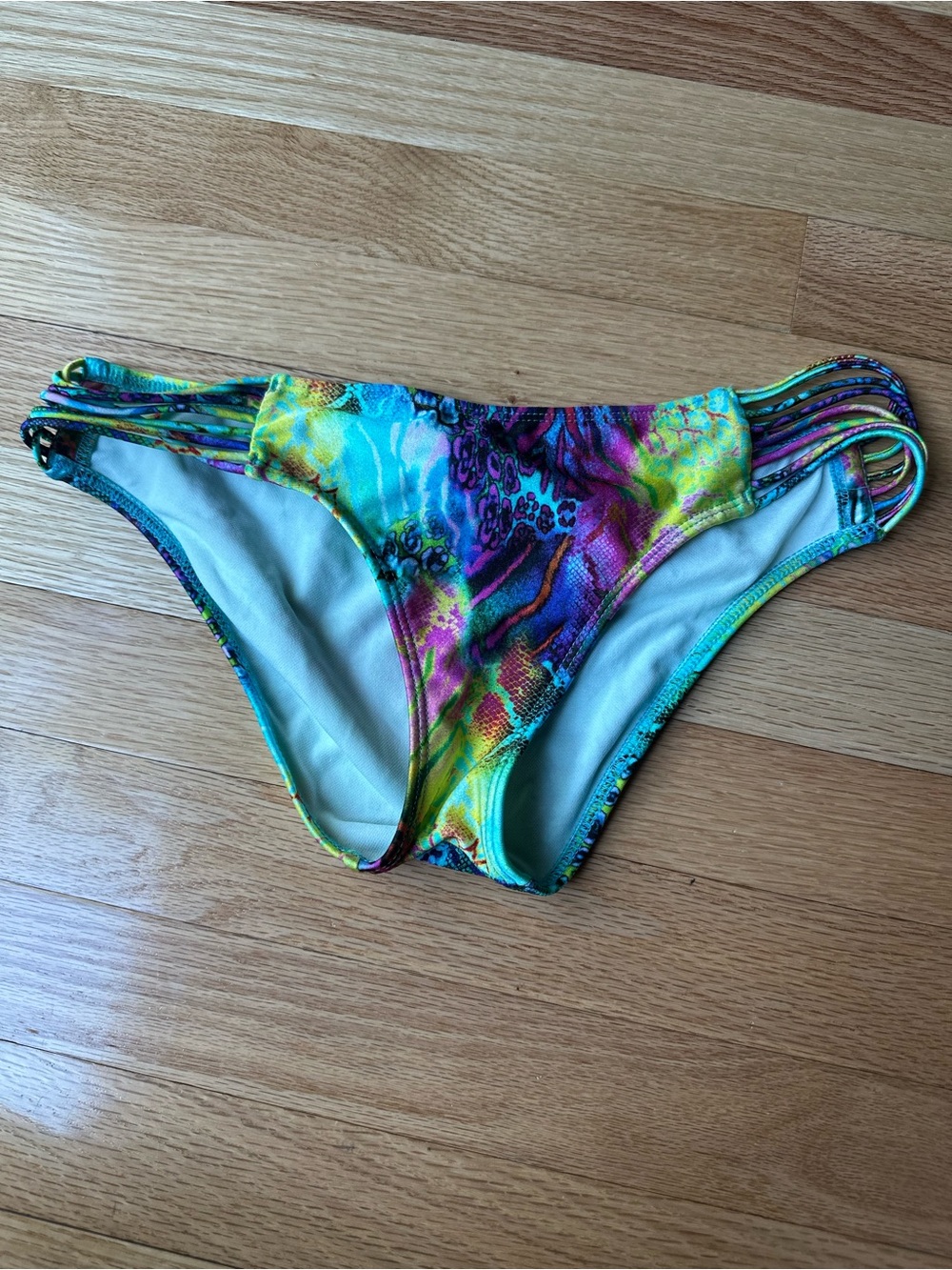 Luli Fama Multicolor Strappy Side Bikini Bottom - Blue, Green, Yellow, Pink